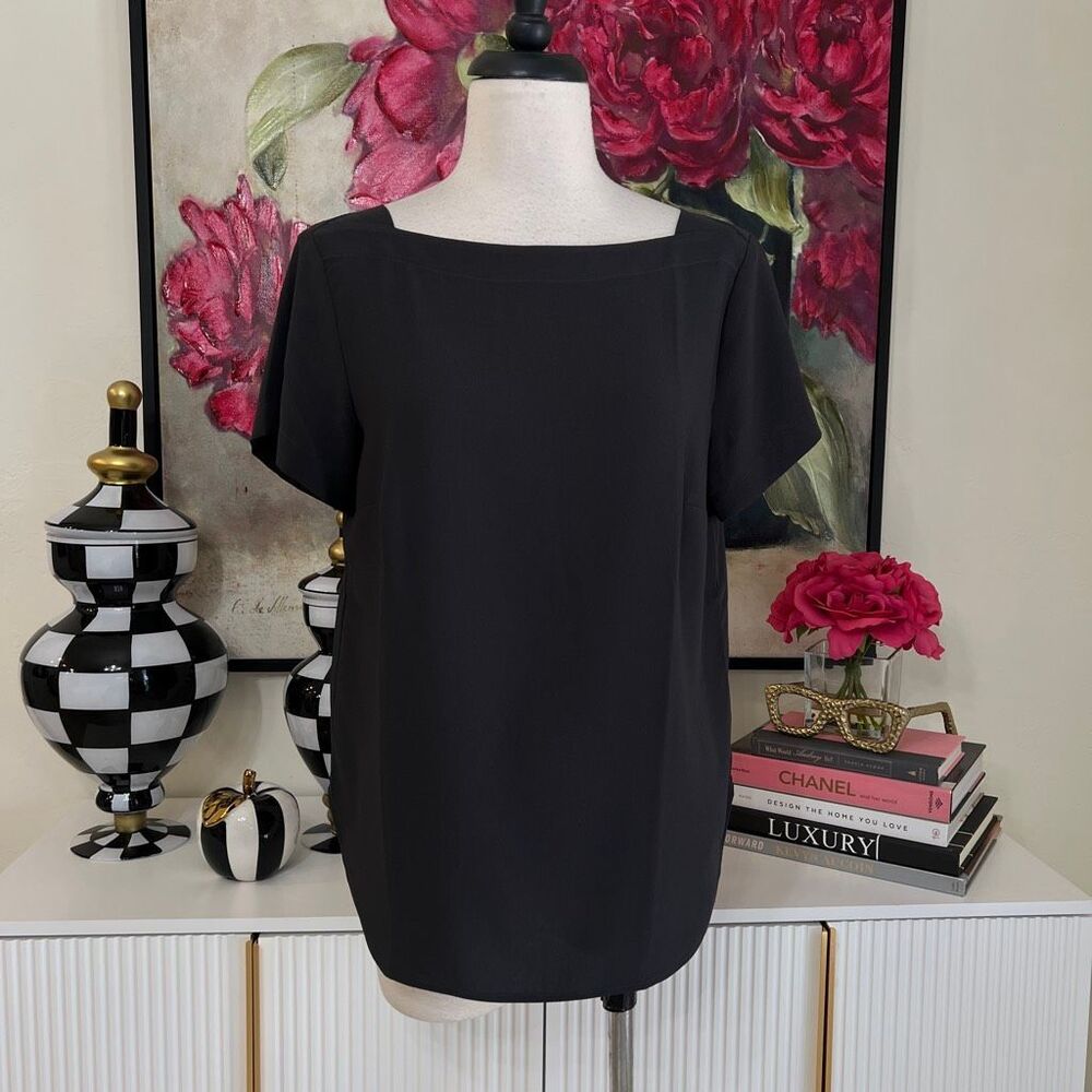 Ann Taylor Women's Boat Neck Short Sleeve Casual Blouse Top Black Size Small